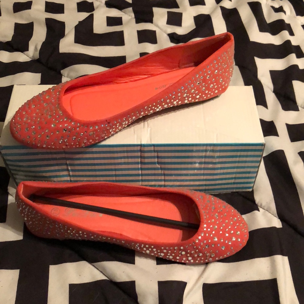 Coral bling flats
